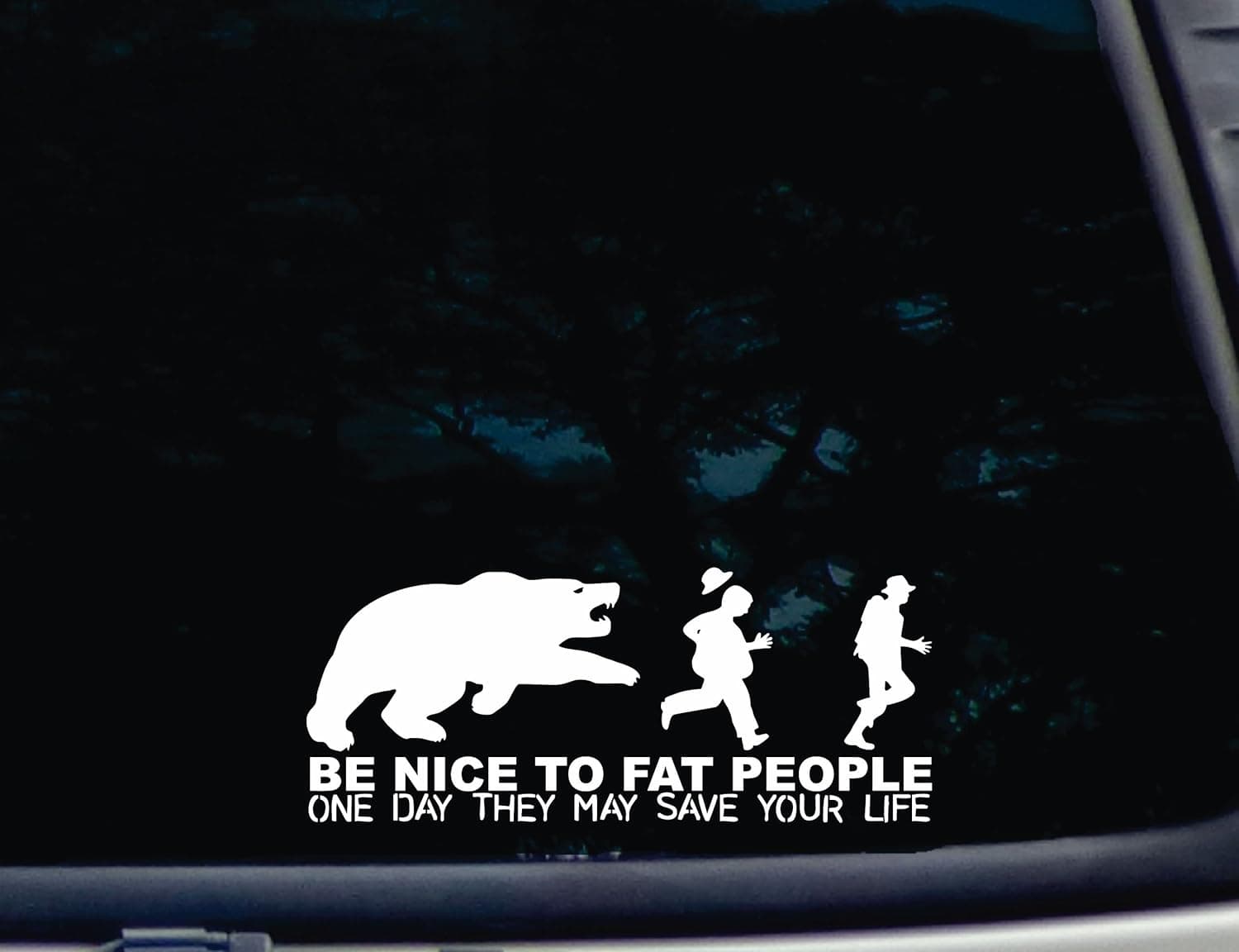 BE NICE TO FAT PEOPLE One Day they may Save Your Life - Bear edition - 8 1/2" x 3 1/2" die cut vinyl decal / sticker for window, car, truck, tool box, virtually any hard, smooth surface. MADE IN THE USA!