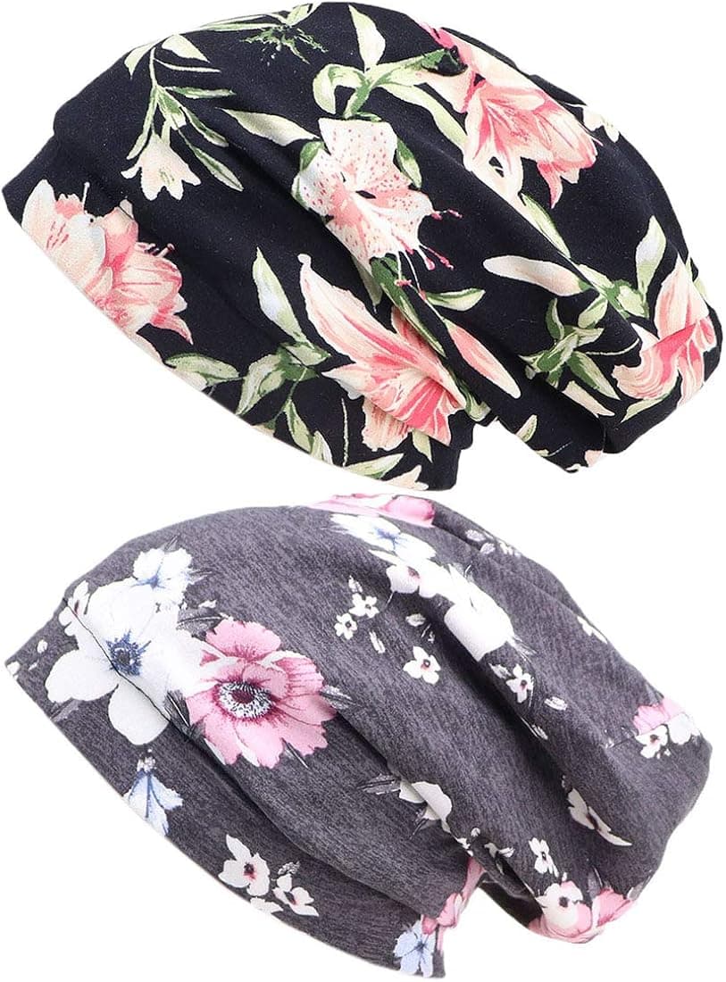 Biruil Satin Lined Sleep Slouchy Cap Beanie Slap Hat Hair Cover Wrap Turban Headwear for Women