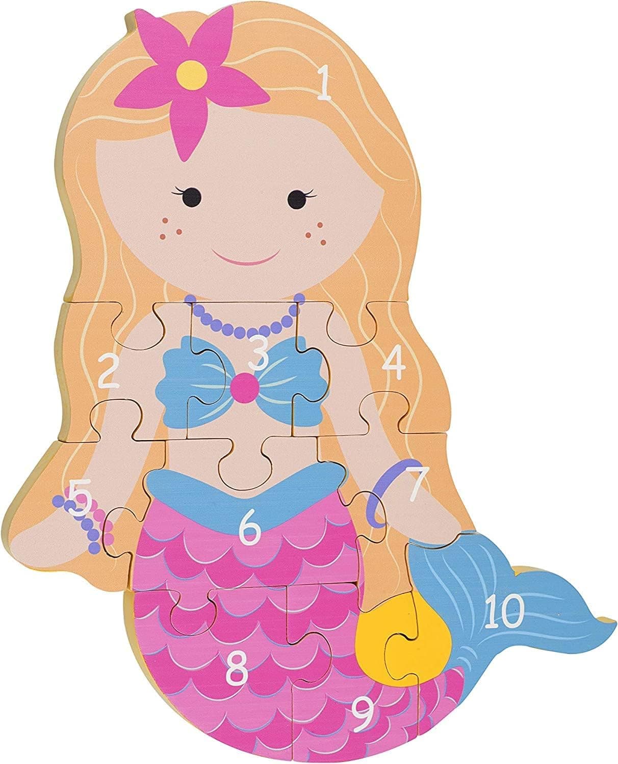 Orange Tree Toys - Mermaid Number Puzzle - Educational Toy for Toddlers Ages 1 to 3 Years to Learn and Practice Counting with 10 Large Wooden Pieces