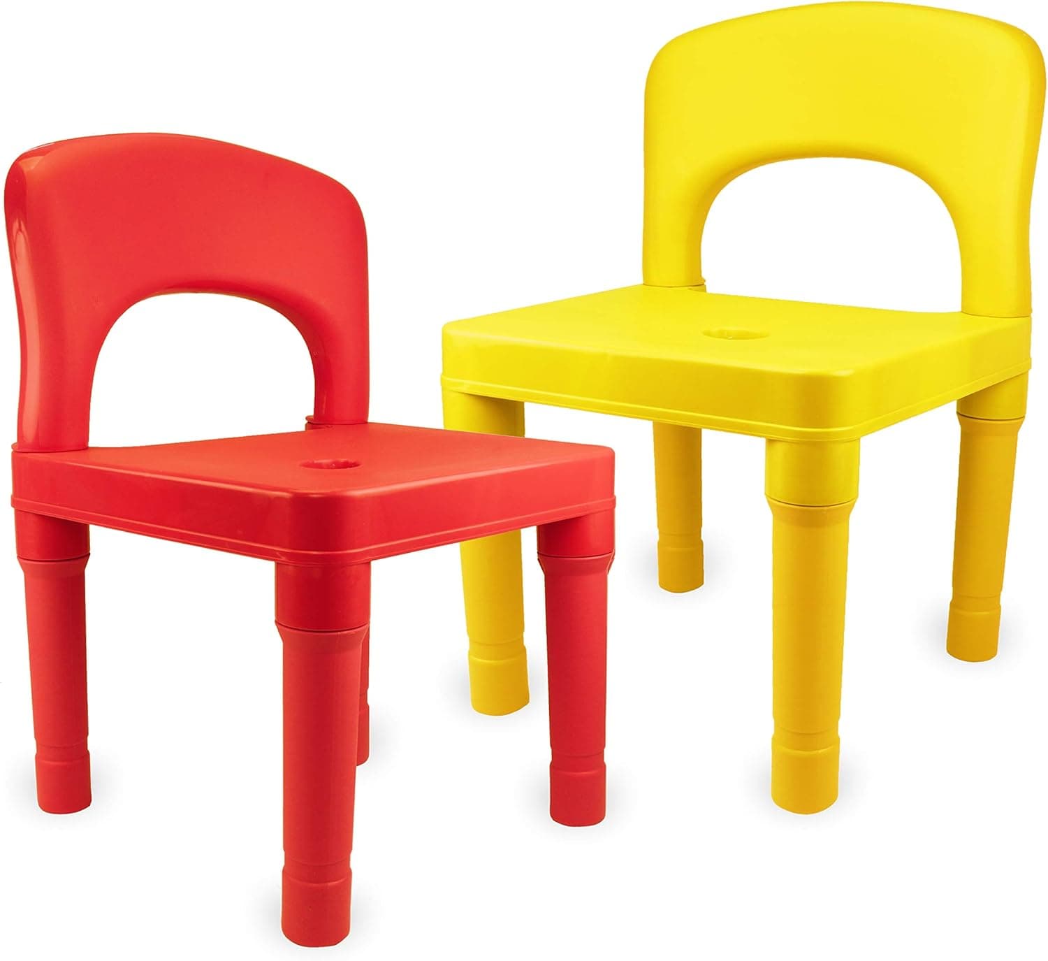 Plastic Kids Chairs For School, Daycare, Home, Indoor And Outdoor Use - Set Of 2 Chairs For Young Kids And Up - Enables Children To Play And Do Activities Independently (Red And Yellow Chairs)