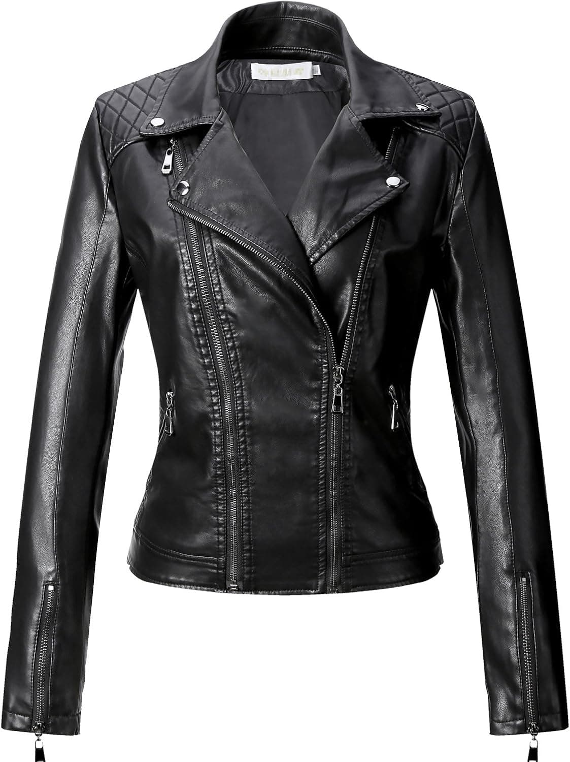 UANEO Women's Slim Faux Leather Motorcycle Biker Jacket Outerwear