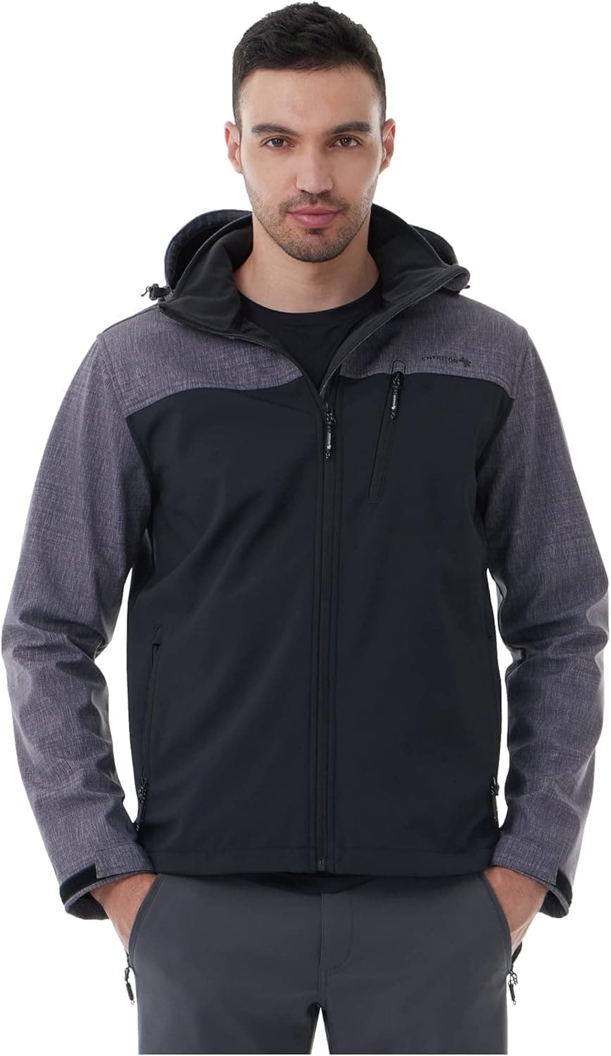 CNTRITON Men's Waterproof Softshell Jacket Hooded,Lightweight Fleece Lined Windbreaker Warm Spring Jackets for Hiking Running