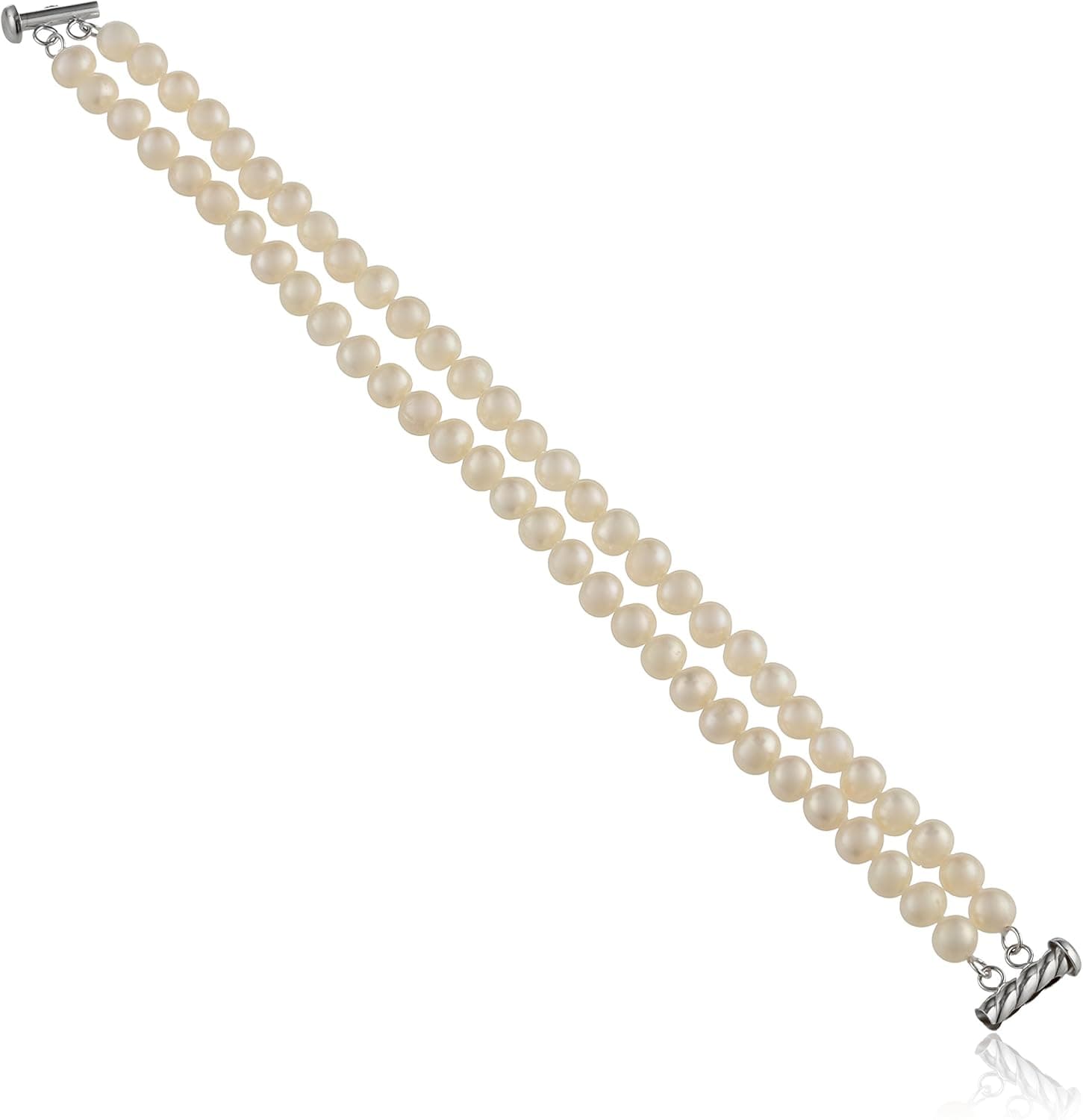 Sterling Silver 2-Row White Freshwater Cultured A Quality Pearl Bracelet (6.5-7mm), 8"