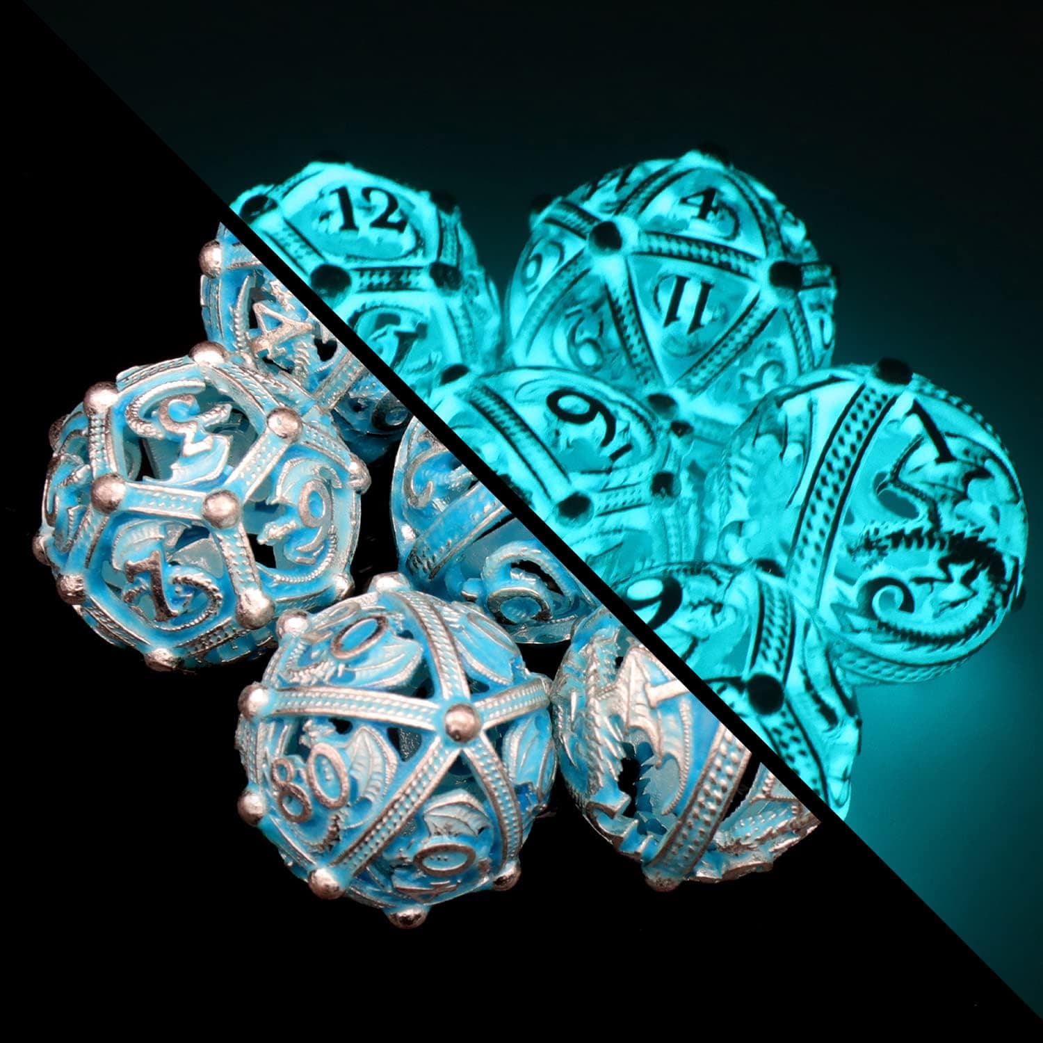 Metal DND Dice Set, ZHOORQI 7 DND Dice Dice Set d&d Dice with Metal Dice Box for Role Playing Games Dice Junkie,Collector(B11)
