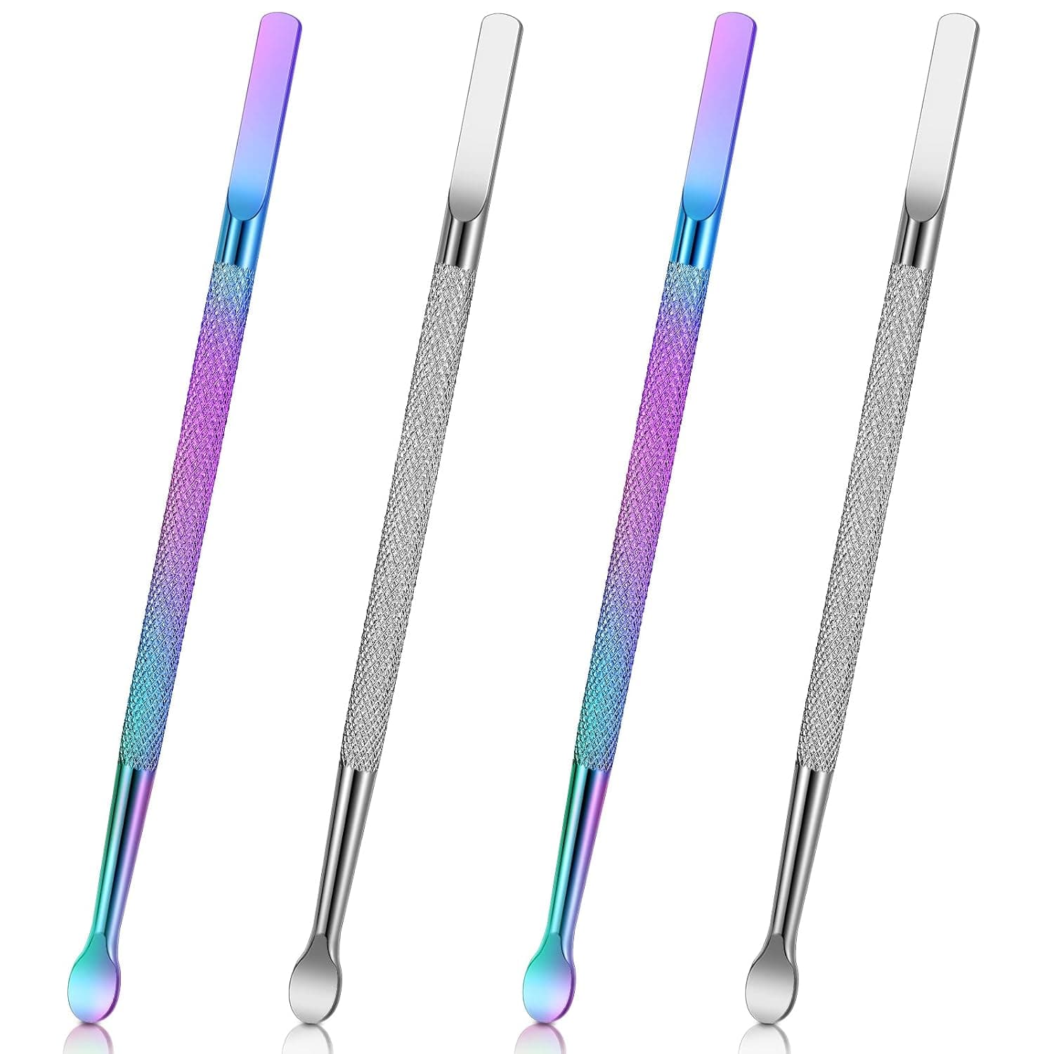 4 Pieces Cuticle Pusher Dual Sided Nail Cleaner Spoon Pusher Stainless Steel Polish Remover for Nail and Cuticle Pedicure Manicure Nail Care Tool