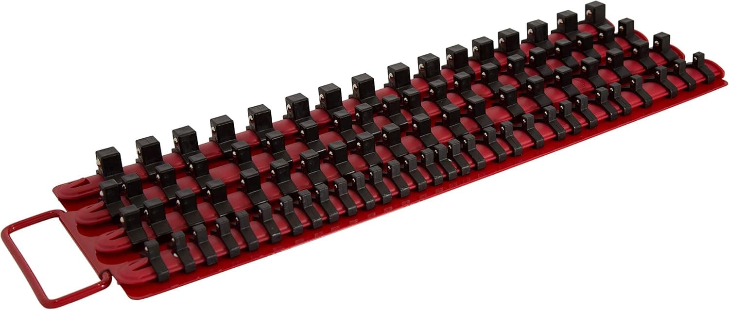STEELMAN 1/4, 3/8, and 1/2-Inch Drive Socket Tool Storage Tray, Holds 30 1/4-inch, 40 3/8-inch, and 16 1/2-inch Sockets, Removable Clips for Customization
