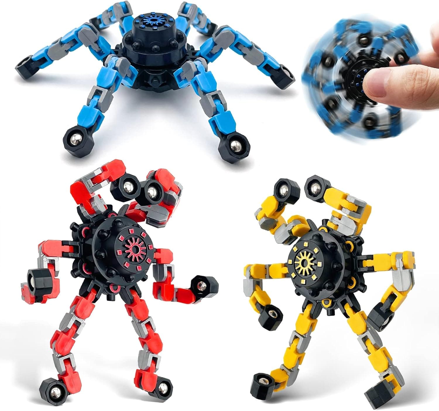 Transformable Chain Fidget Spinner Pack (3 Pack) Mechanical Spiral Twister Fingertip Gyro Spinner Funny Sensory Fidget Spinners Toys for Kids and Adults