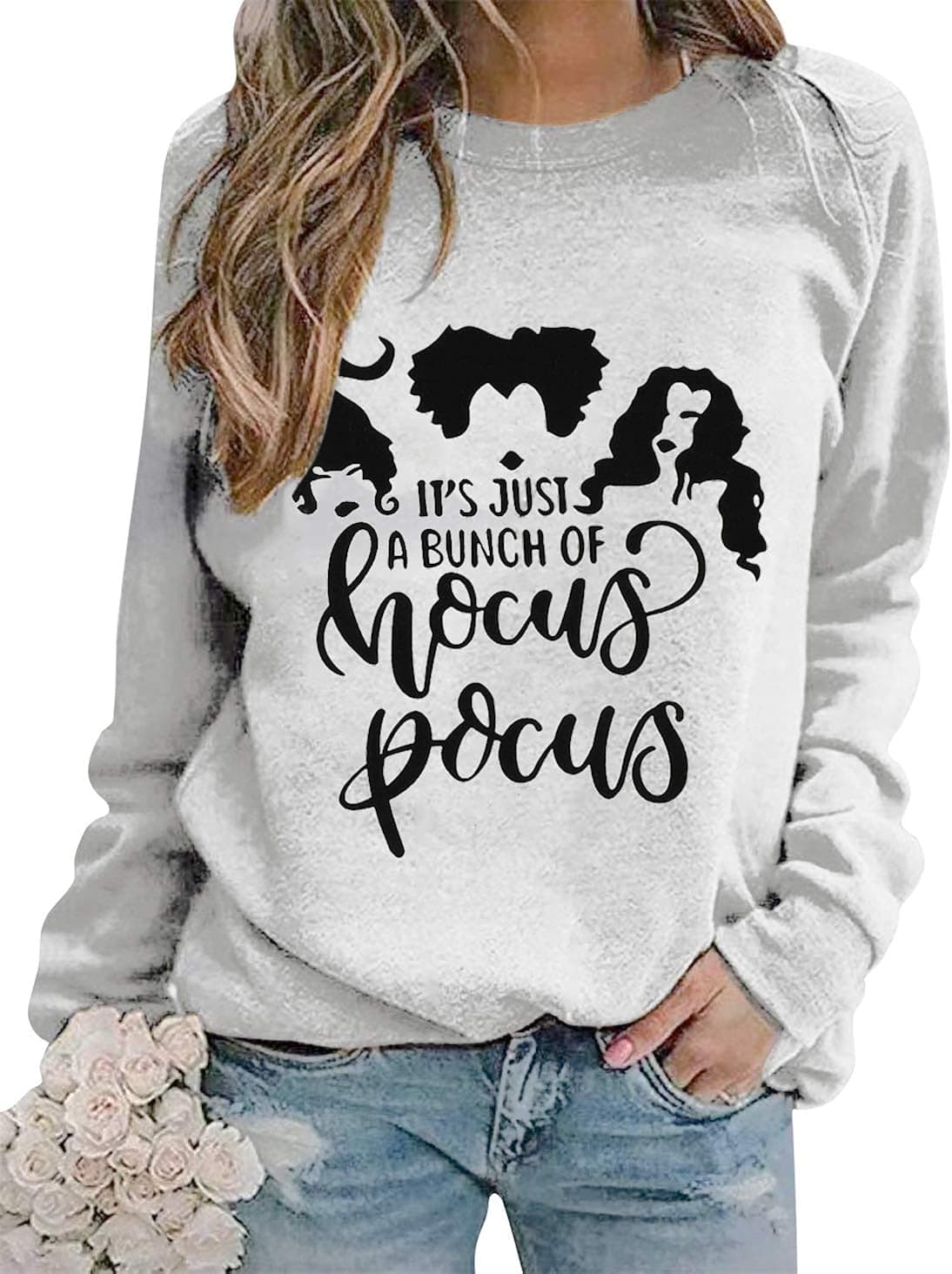 It's Just A Bunch of Hocus Pocus T Shirt Women Halloween Sweatshirt Funny Sanderson Sisters Graphic Tee Tops