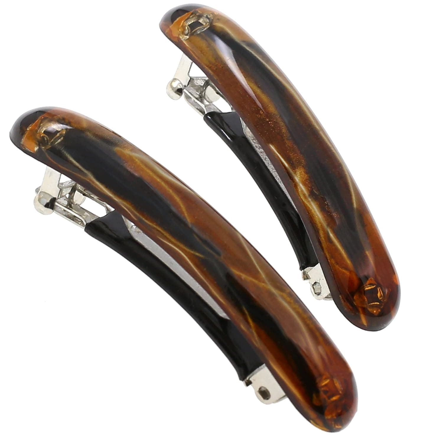 Camila Paris CP3327 French Hair Barrette Clip for Girls, Gold Small Set of 2 Strong Hold Grip Hair Clips for Women, No Slip Rubberized Automatic Clasp Styling Girls Hair Accessories, Made in France