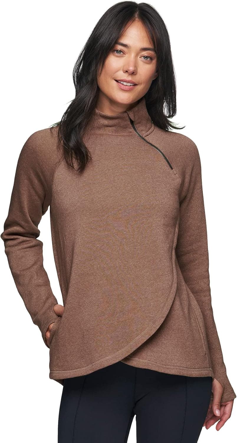 RBX Activewear Women's Fleece Pullover Sweatshirt With Zip Mock Neck, Pockets and Thumb Holes