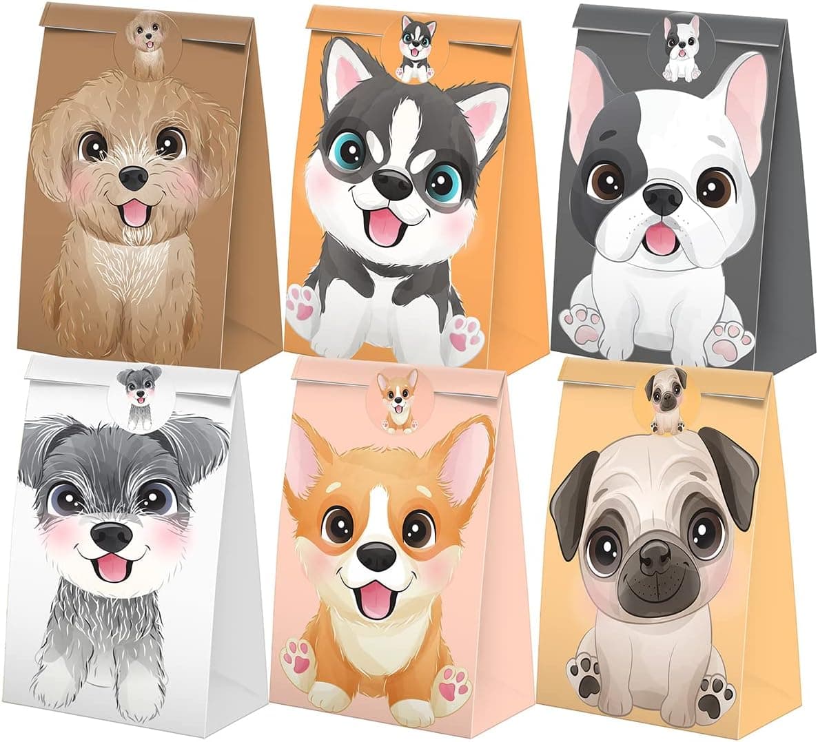 XGELUL Puppy Party Favors Candy Bags with Stickers - Dog Goodie Gift Treat Bags - Puppy Themed Birthday Party Supplies