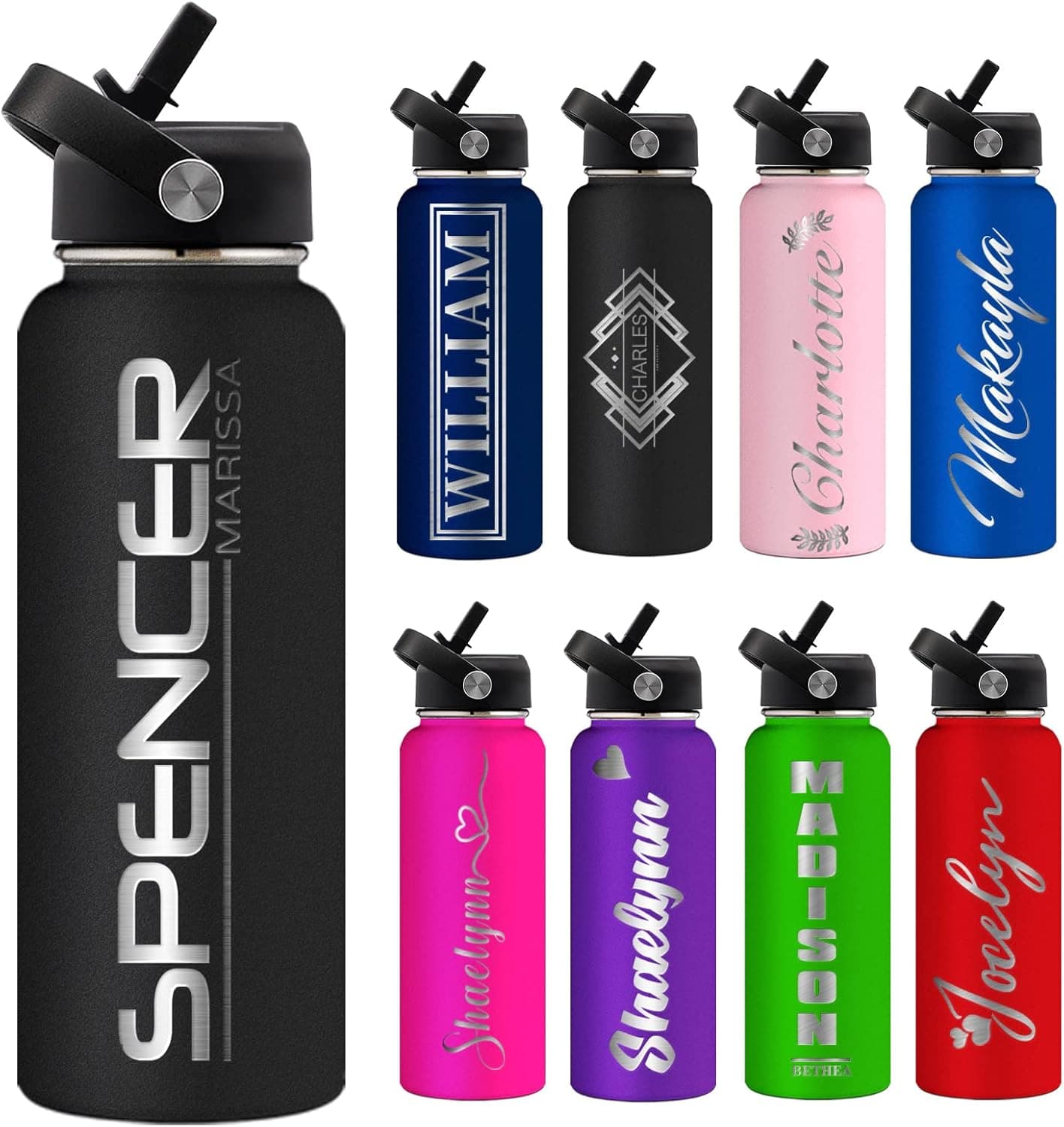 Personalized Water Bottles for Kids Custom 18oz Customized Insulated Water Bottles Engraved Name Gifts for Women Girls Men Boys for School