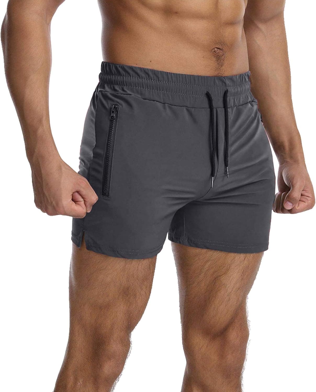 EVERWORTH Men's Running Gym Shorts Lightweight Workout Short Fitted Quick Dry Swim Trunks Shorts with Zipper Pockets