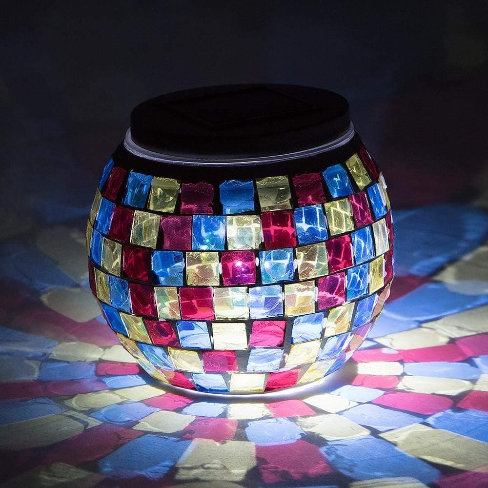 Paperlanternstore.com 4 Inch Solar Powered Mosaic Multi-Color Square Glass Tea LED Table Light, Battery Operated