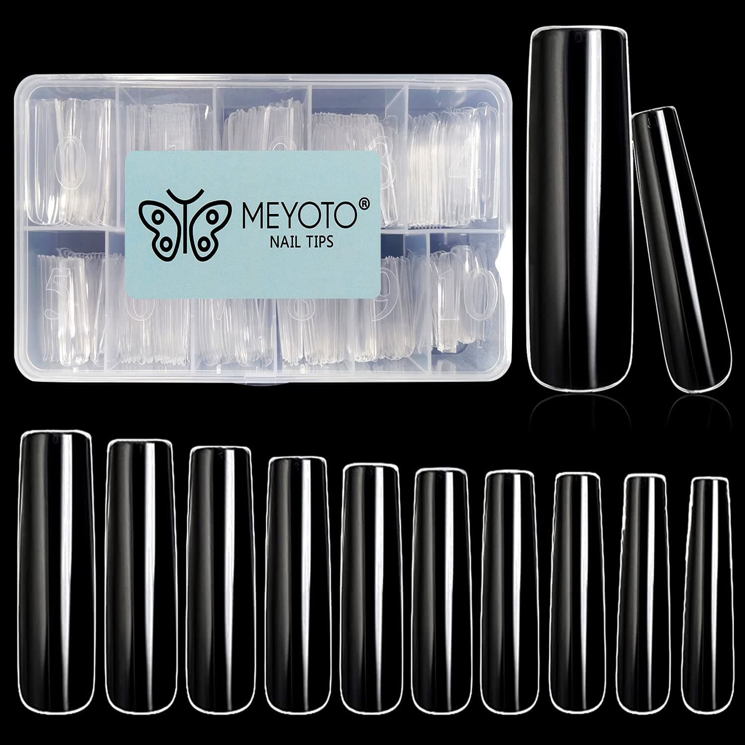 MEYOTO Extra Long Nail Tips Square Nail Tips 500 pcs Full Cover Nail Tips XXL No C Curve Nail Tips Tapered Square Square Nail Tips XXL Clear Press On Nails Acrylic Nail Tips Square Straight Shape French C Curve Nail For Salon Home DIY with Box