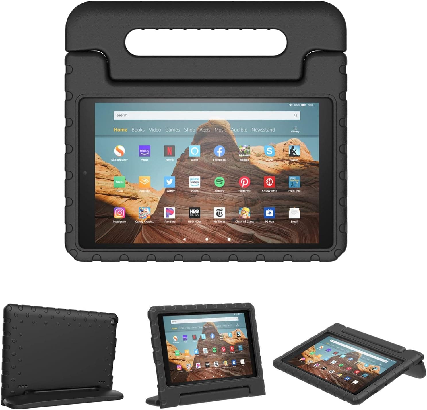 Viahoo Kids Case for Fire HD 10 5th/7th/9th Generations (2015/2017/2019 Releases) Kid-Proof Shockproof Flexible Sturdy Foam Cover Lightweight Durable Case with Handle Stand, Black