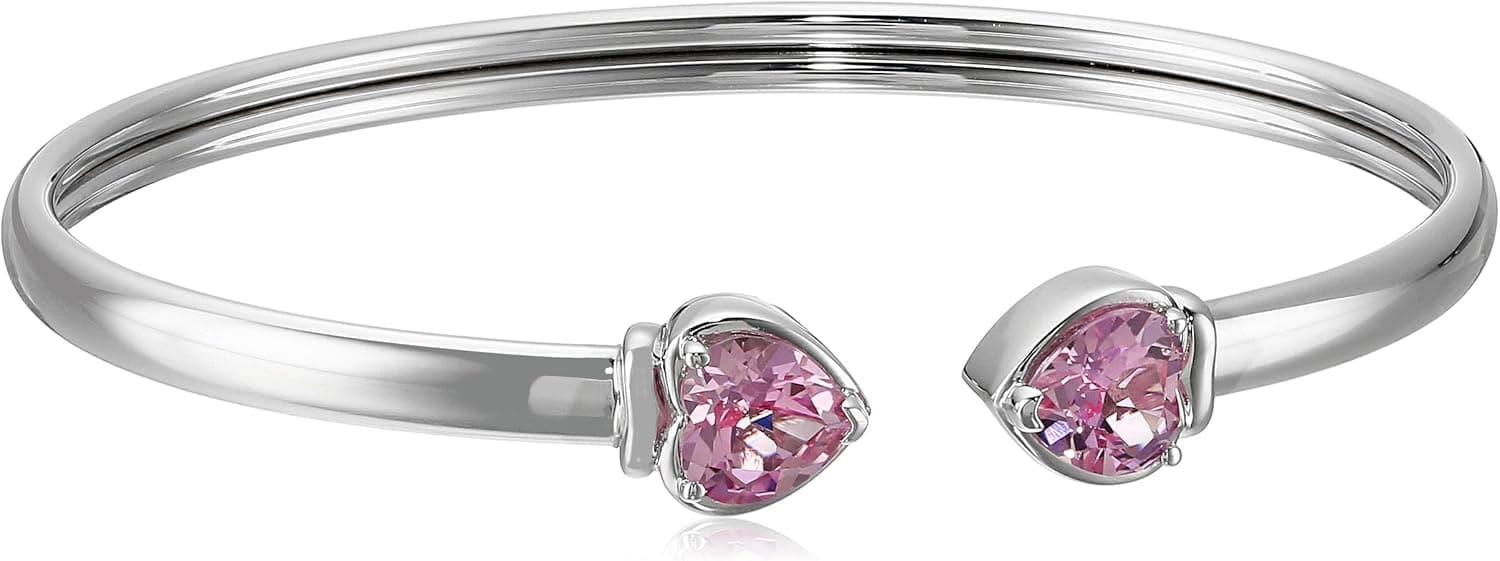 Amazon Collection XPY Created Pink Sapphire Double Heart Open Bangle Bracelet, 6.5"