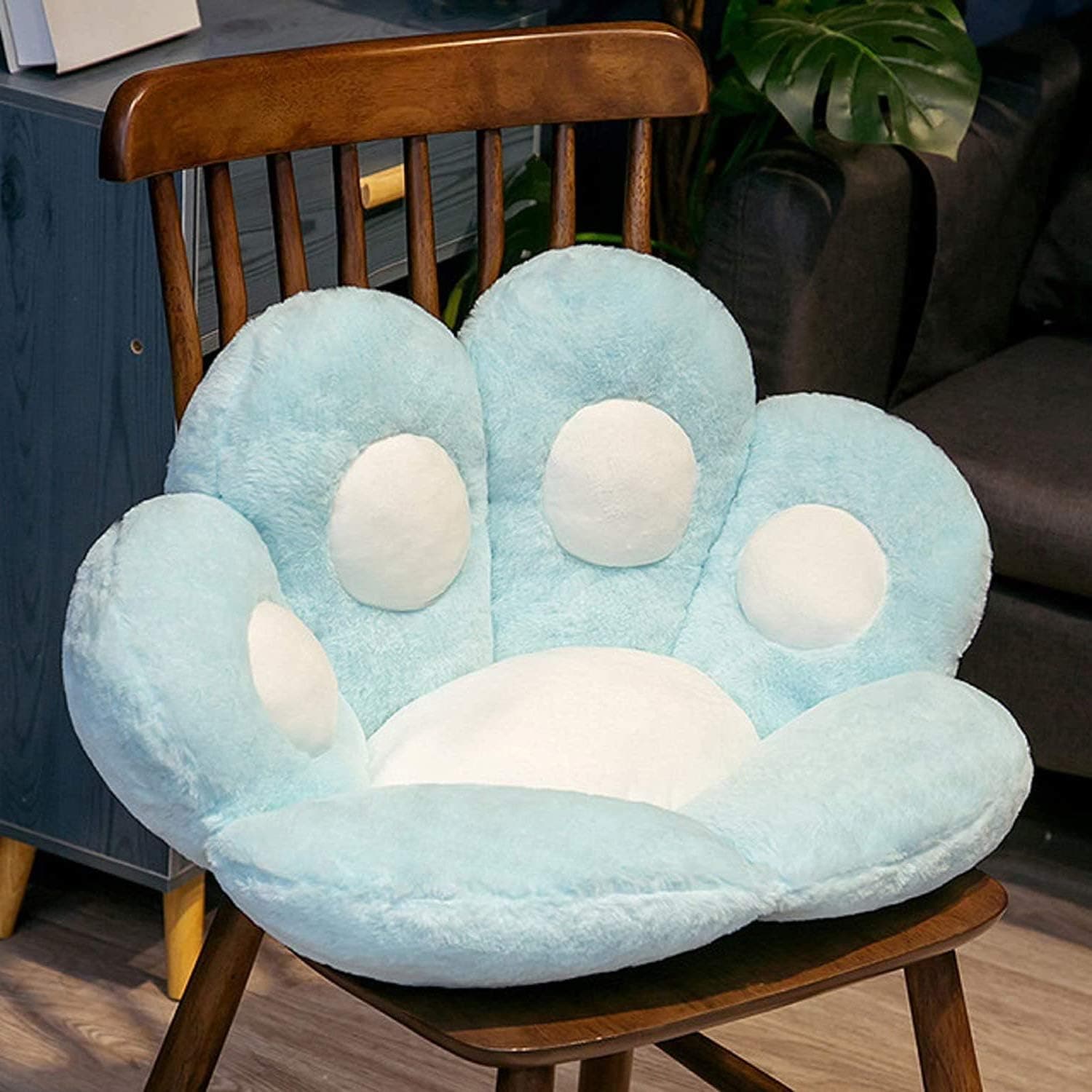 Cat Paw Cushion Cute Seat Cushion,Cat Paw Shape Lazy Sofa Bear Paw Chair Cushion Warm Floor Cushion for Dining Room Office Chair ,Funny Gifts for Kids (Blue, S-27.5x23.6in)