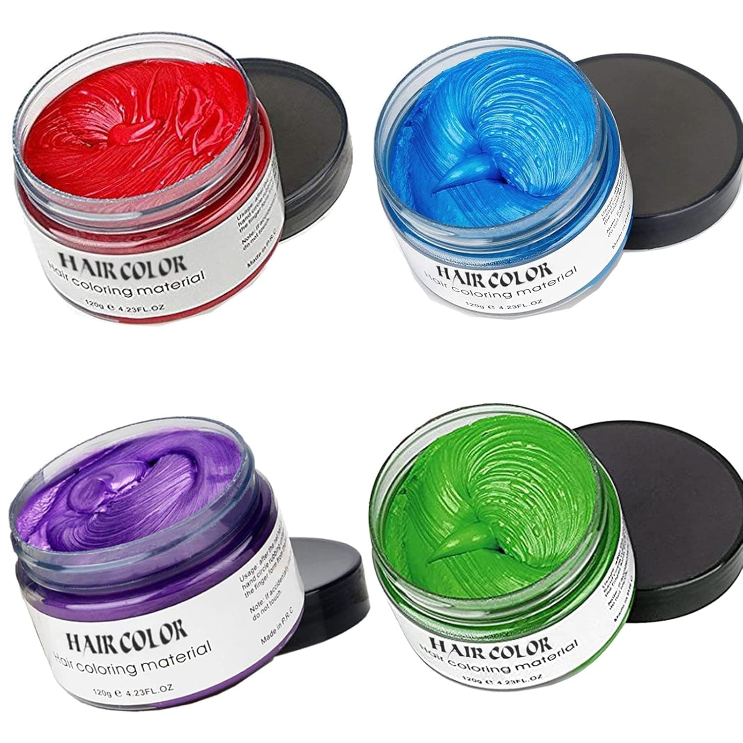 Temporary Hair Color Wax,Instant Hairstyle Mud Cream, Natural Hair Coloring Wax Material Disposable Hair Styling Clays Ash for Cosplay,Party,Masquerade, Halloween.etc (4 Color -Green Blue Purple Red)
