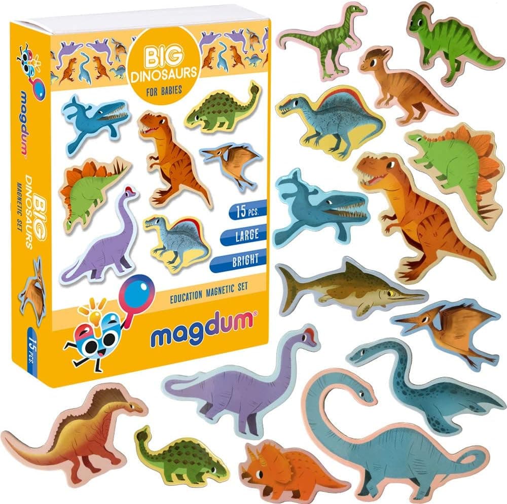 MAGDUM Dinosaur Magnets - Fridge Magnets for Kids -15 Large Fridge Magnets for Toddlers -Refrigerator Magnets for Kids- Baby Magnets Animal Magnets Kids Magnets - Toddler Toys Magnetic Toys Baby Toys