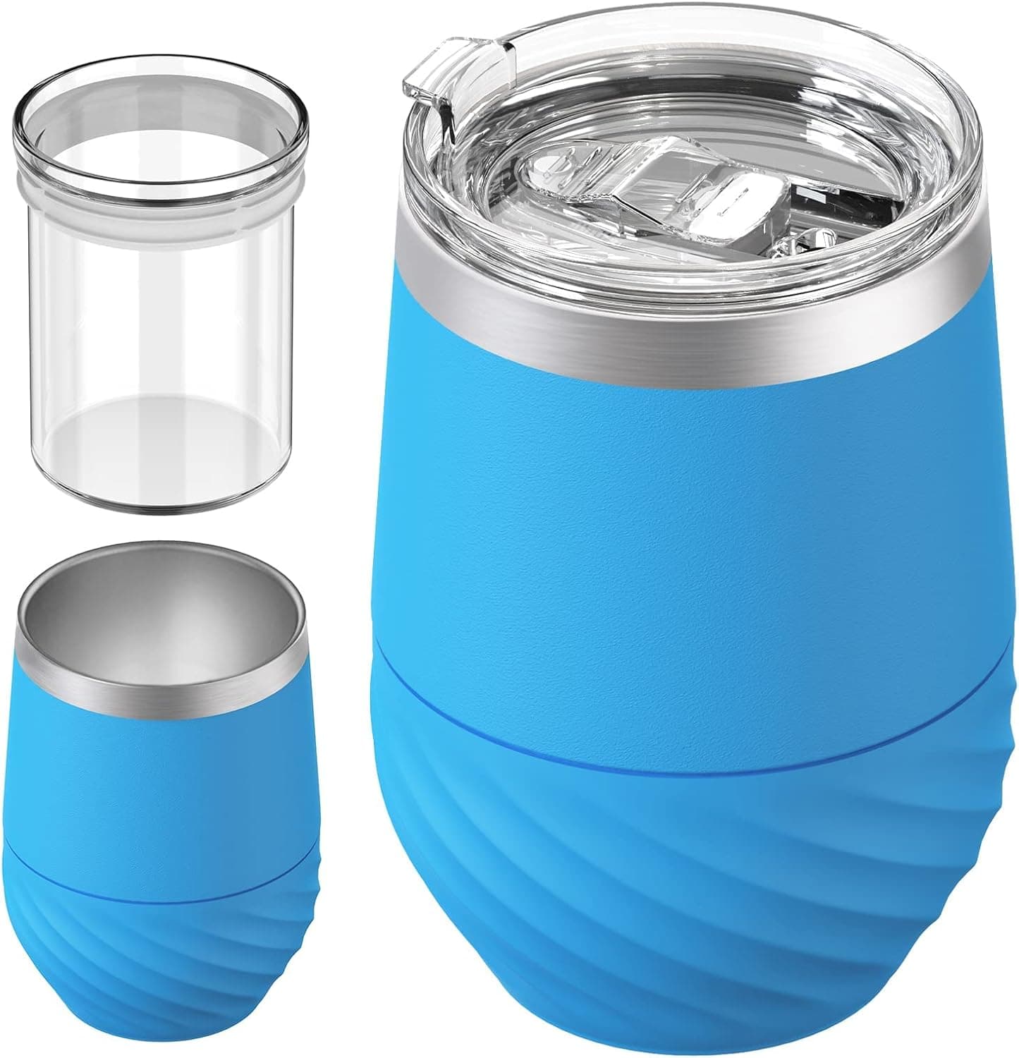 Zenbo 10 oz Wine Tumbler with Glass Inside,with Lid | No Metallic Taste | Double Walled Vacuum Insulated Wine Glass