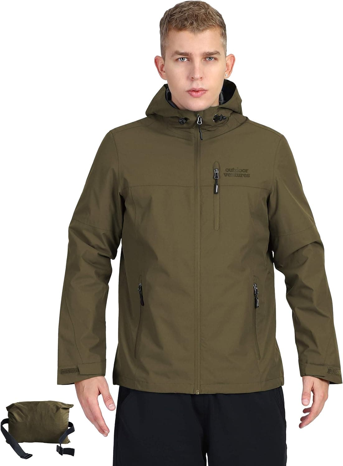 Outdoor Ventures Men's Packable Rain Jacket Waterproof Windbreaker Lightweight Raincoat with Hood…