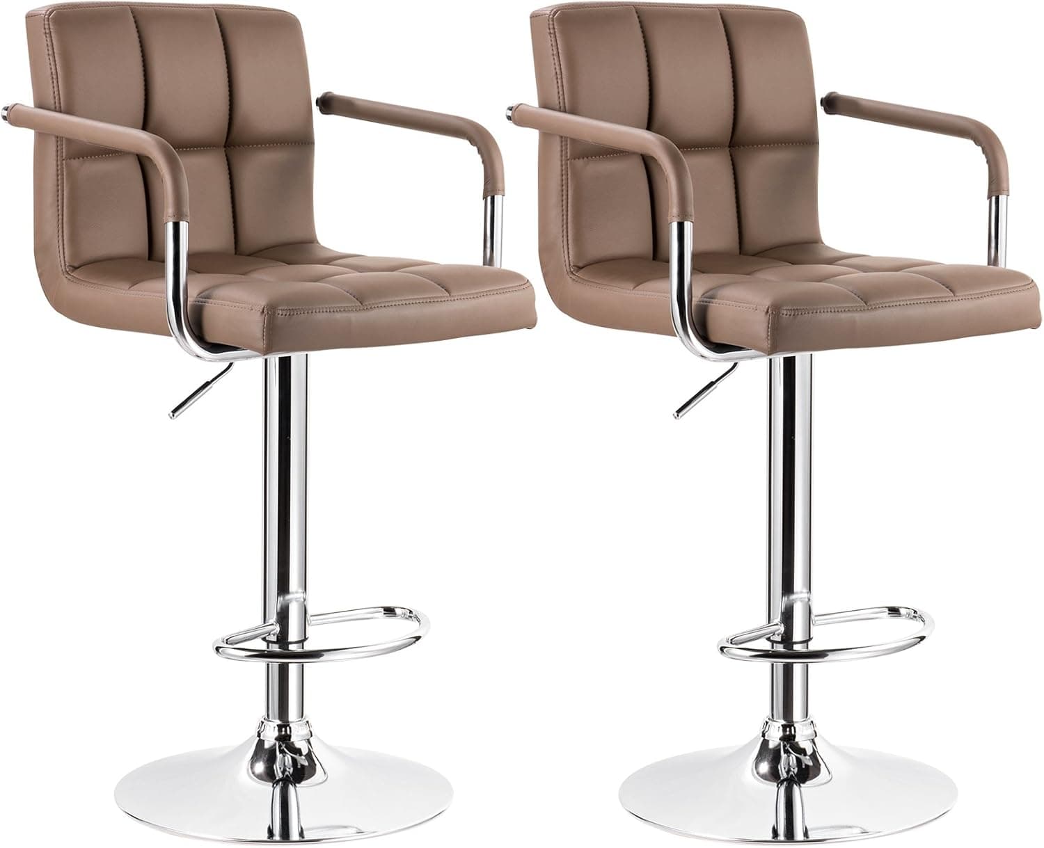 WOLTU ABSX1003lbn-c Modern Swivel Adjustable Bar Stools with Armrest,Synthetic Leather Hydraulic Counter Stools Light Brown Set of 2