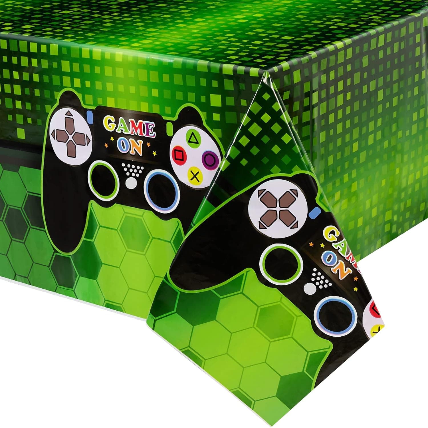WERNNSAI Video Game Table Covers - 4 Pack 108'' x 54'' Disposable Printed Plastic Tablecloth, Party Supplies for Kids Player Geek Game Themed Party Decoration