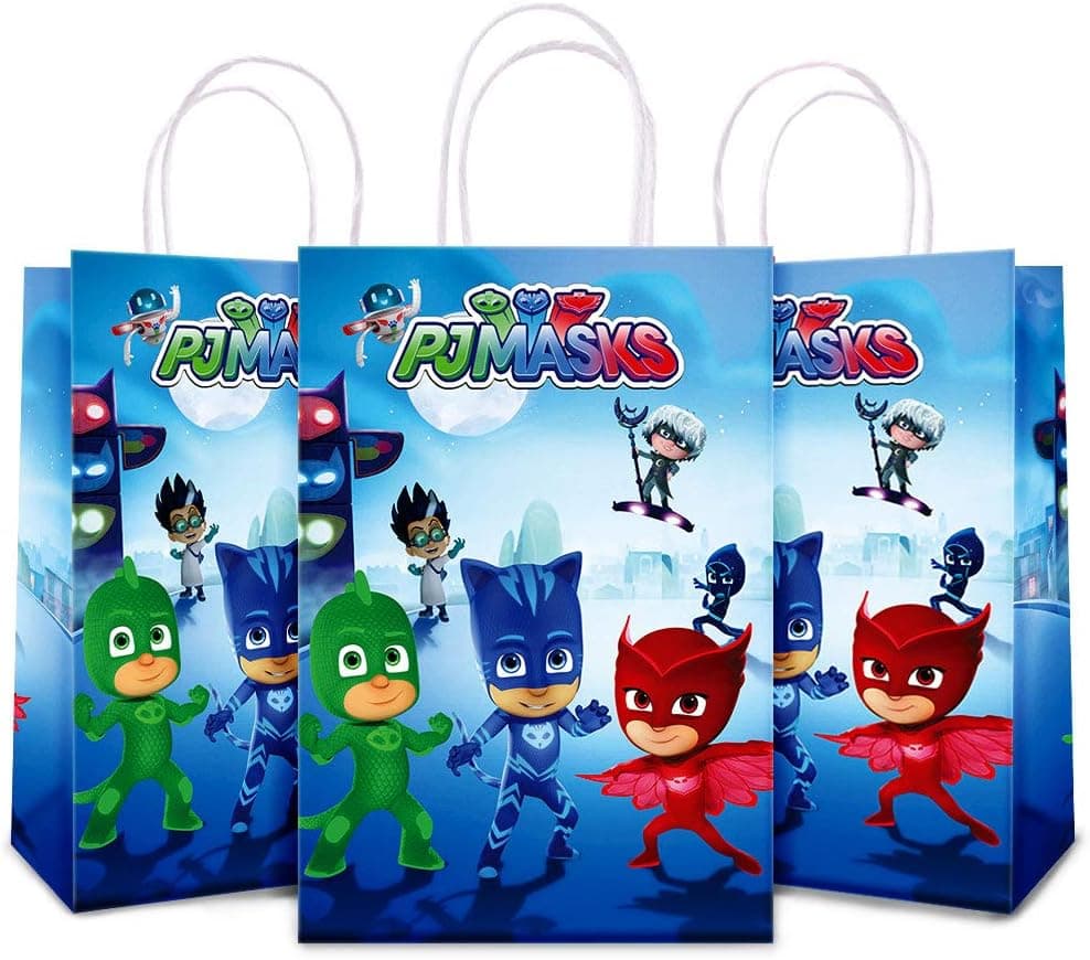 Goodies Bags Paper Gifts Bags with Handle Mask Birthday Party Supplies Party Favors for Kids Super Hero Themed Birthday Party Mask Little Hero Party Supplies Delicious Candy Bags, PJ Party Birthday