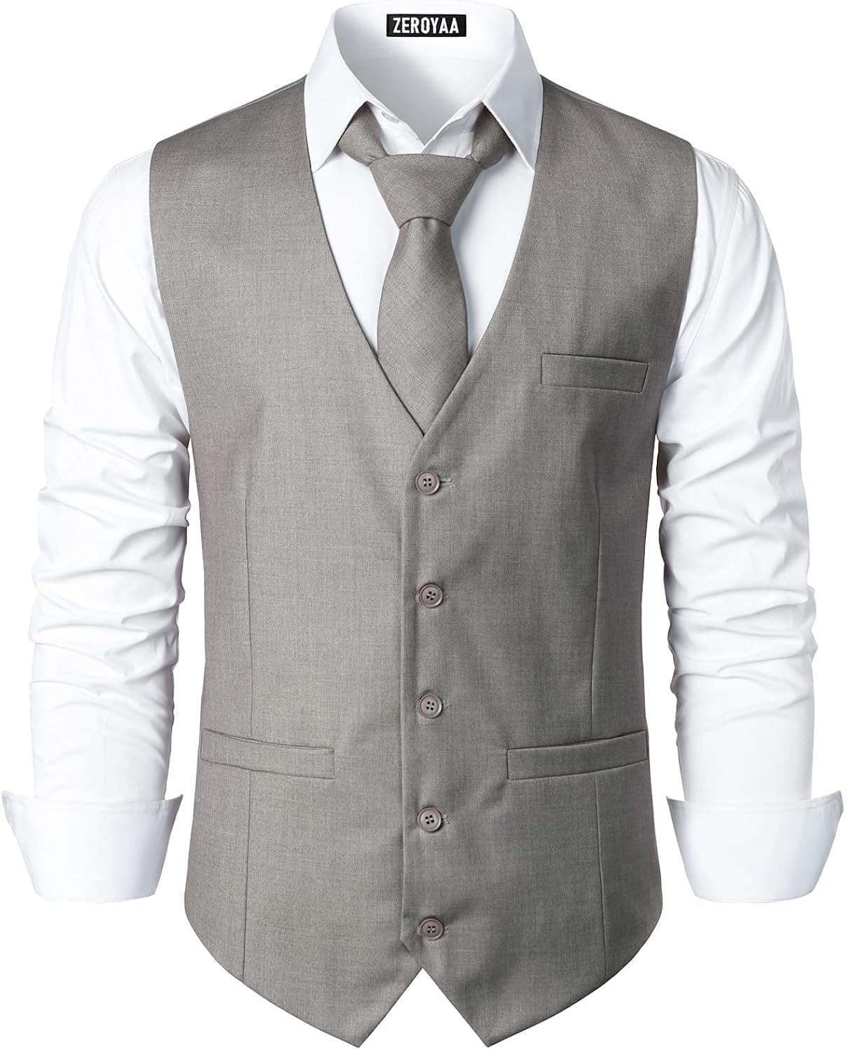 ZEROYAA Men's Hipster Urban Design 3 Pockets Business Formal Dress Vest for Suit Tuxedo