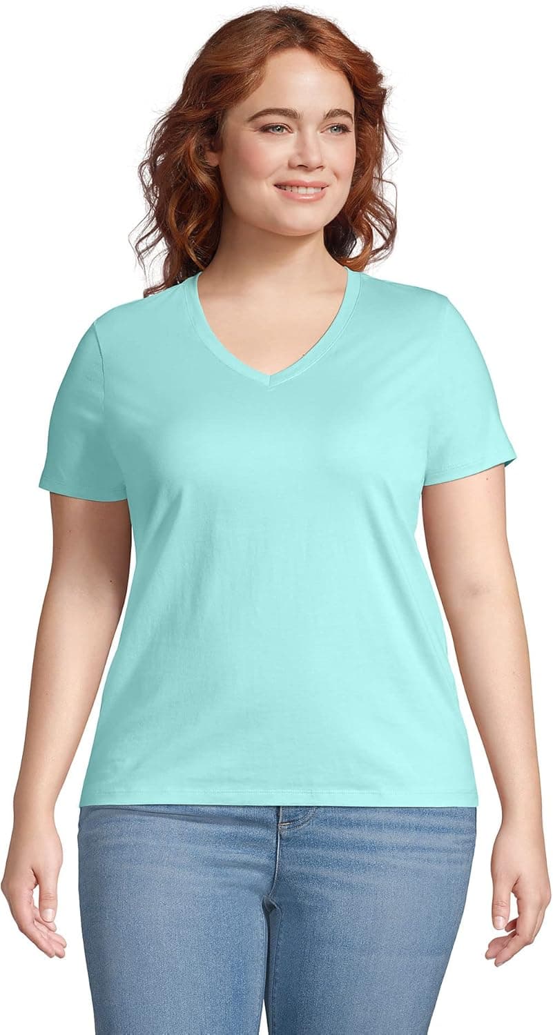 Lands' End Women's Relaxed Supima Cotton Short Sleeve V-Neck T-Shirt