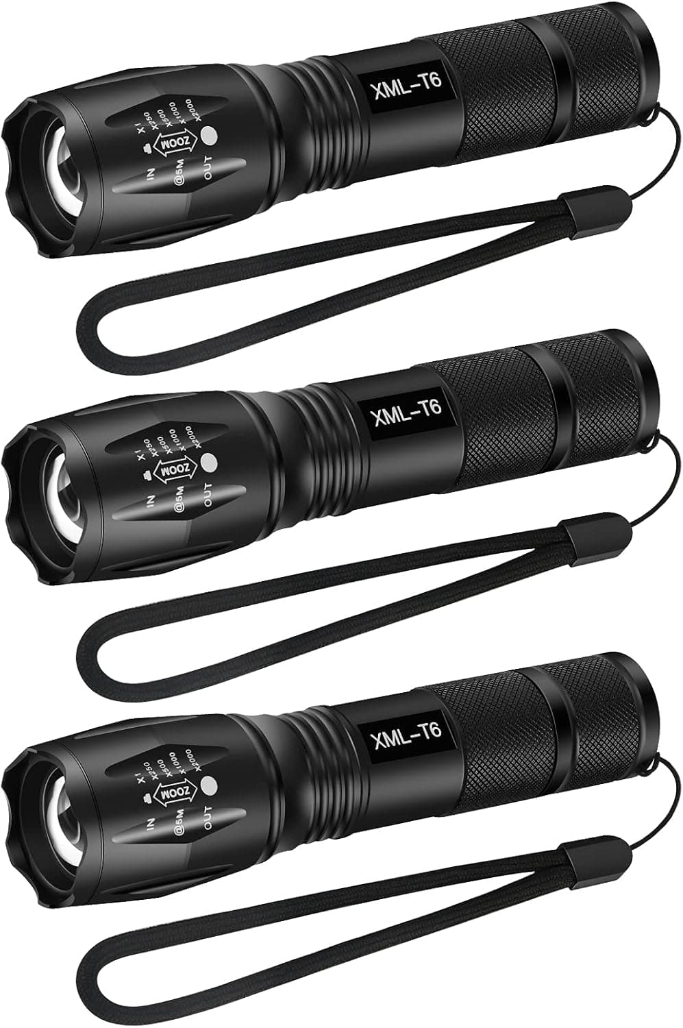 QINGMING 3 Pack LED Flashlight,Water Resistant Tactical Flashlight,High Lumen Zoomable,5 Modes Emergency Handheld Flashlight,Gear Accessories for Camping , Hiking,Survival,Emergency