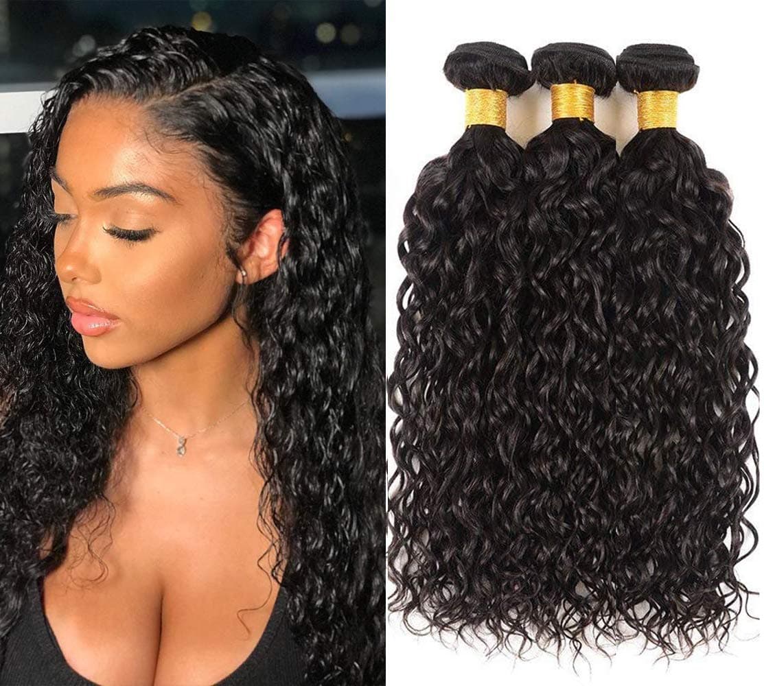 Human Hair Water Wave 3 Bundles Curly Wet and Wavy Bundles 9A 100% Uprocessed Brazilian Real Human Virgin Hair Pinapple Wave Bundles for Black Woman (12” 14” 16”, Natural Color)