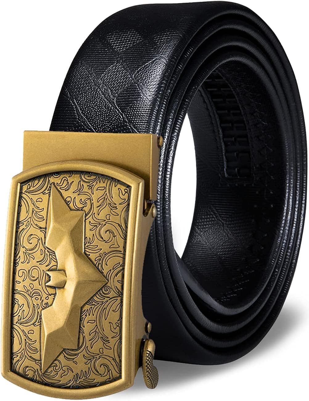 Barry.Wang Mens Ratchet Belt,Genuine Leather Belt with Automatic Buckle Alloy,Gift Set for Men