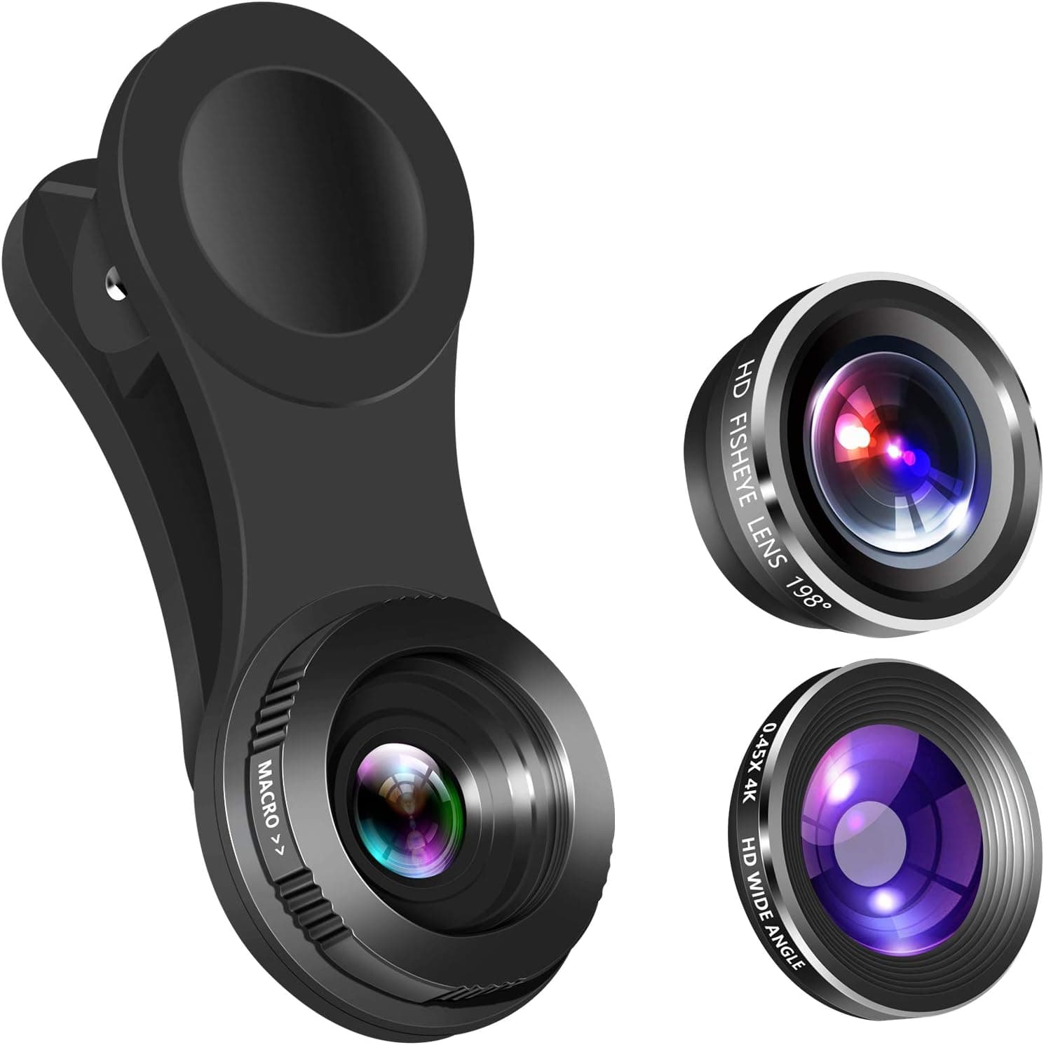 QinCoon 3 in 1 HD Cell Phone Lens, 0.45X Wide Angle & 15X Macro & 230° Fisheye phone Camera lens Kit for iPhone X XS Max 8 7 6 Plus, Samsung, Andriod & Most Smartphones