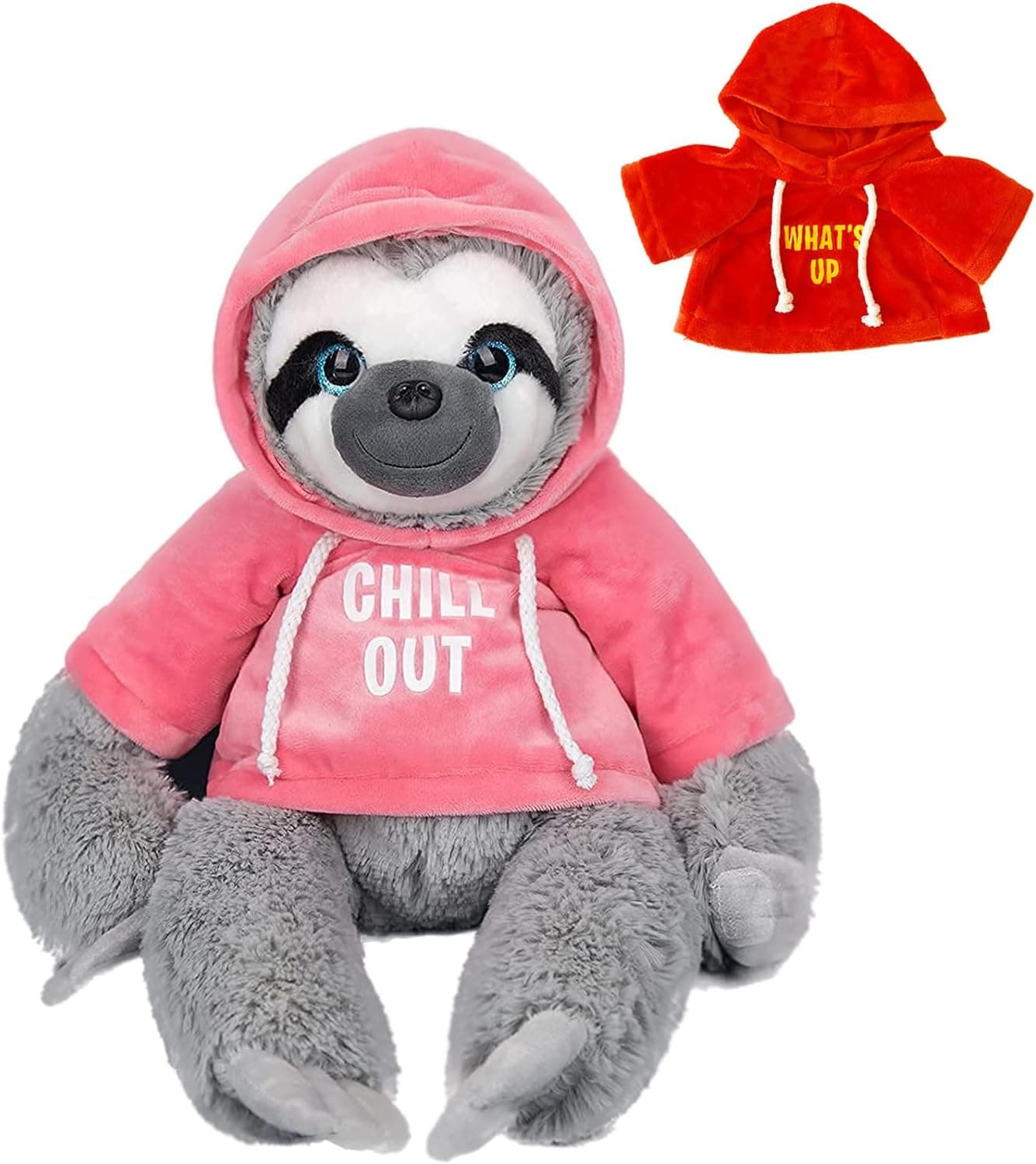 Sloth Stuffed Animals Plush Toy with Removable Two T-Shirts Hanging Plush Soft Sloth Plush Toys 12 Inches (Pink+Red)