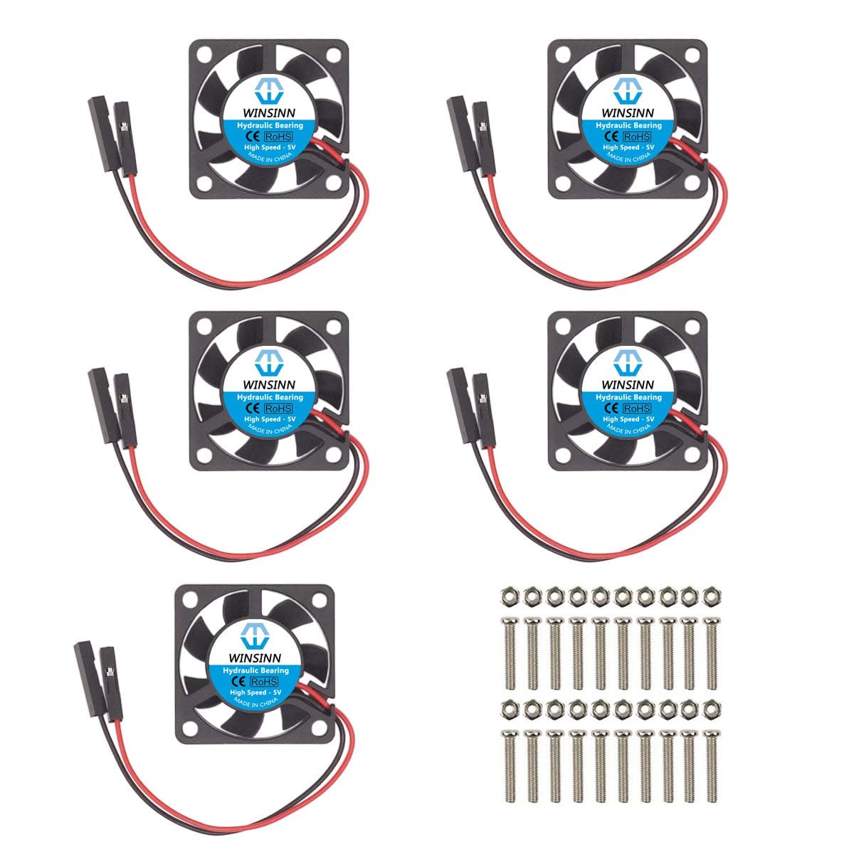 WINSINN 30mm Cooling Fan 3007, Works with Raspberry Pi iUniker Brushless Hydraulic Bearing 3.3V 5V 30x7mm (Pack of 5Pcs)