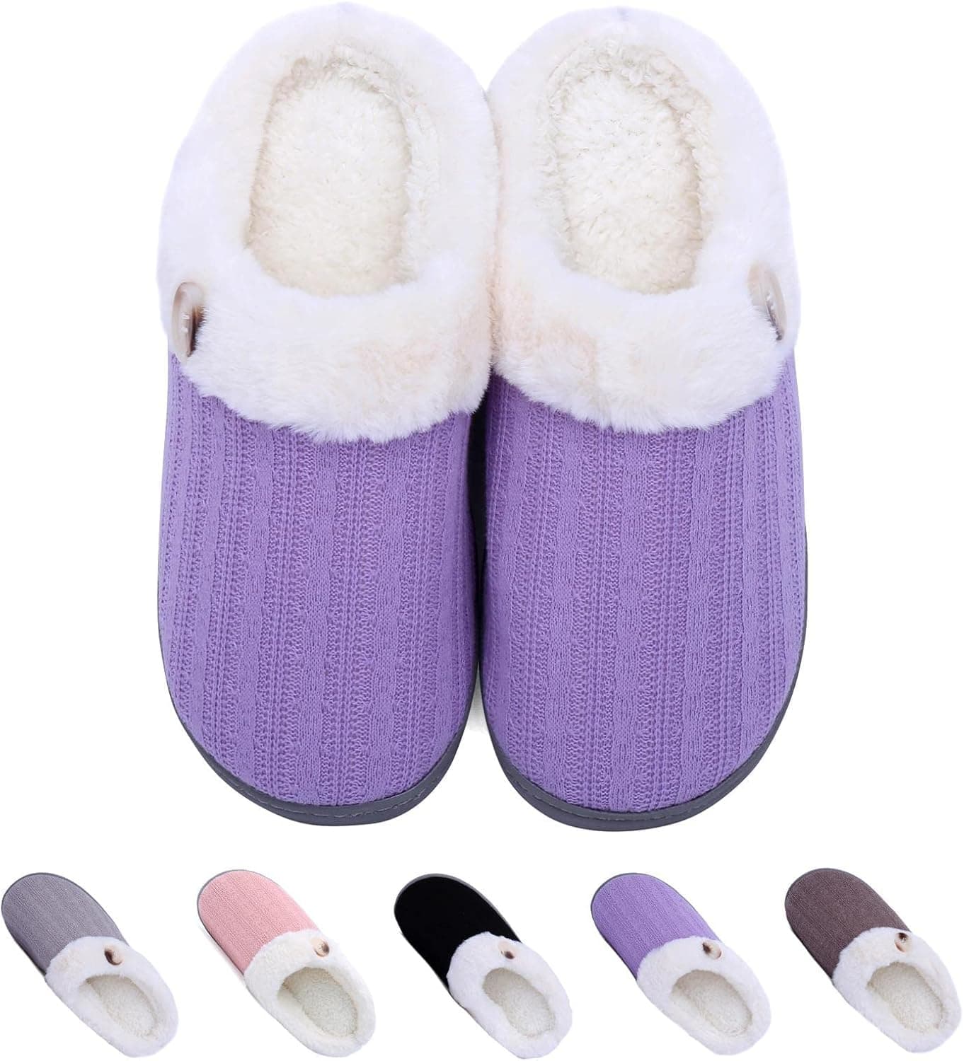 Women’s Fuzzy Slippers Warm House Slippers with Fluffy Plush Anti-Skid Closed Toe Memory Foam Slip On Slippers