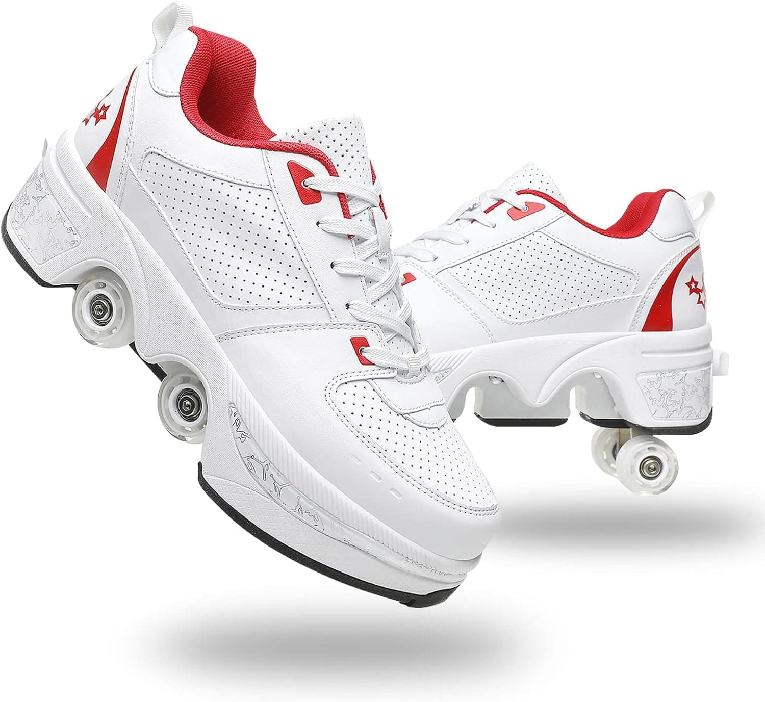 Roller Skate Shoes for Women Four Rounds Children's Roller Skates Shoes That Turn into Rollerskates Sneakers Outdoor Light Shoes with Wheels for Girls/Boys…