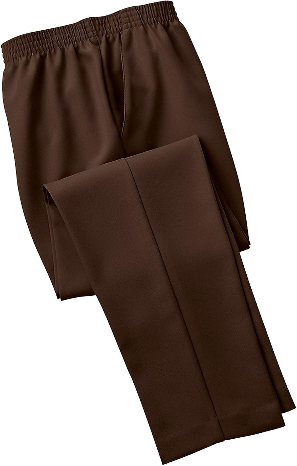 Donnkenny Elastic-Waist Gabardine Pull-On Pants - Wrinkle Resistant Easy Care and Wear Customer Favorite, Brown, 18