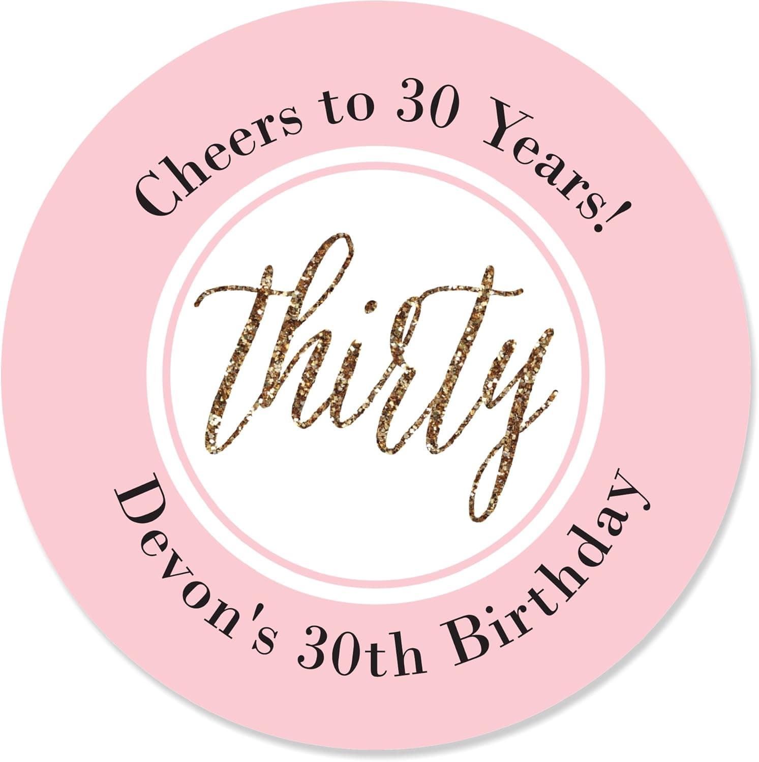 Custom Chic 30th Birthday - Pink and Gold - Personalized Birthday Party Favor Circle Sticker Labels - Set of 24