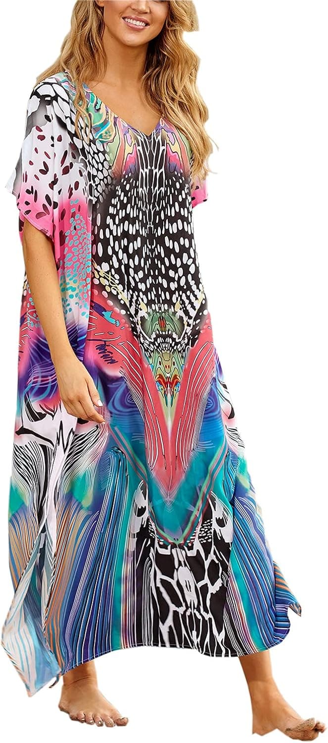ZSWDXX Women Loose Lightweight Kaftan Kimono Cardigan Casual Beach Cover Up Long Caftans Bathing Suit Maxi Dress