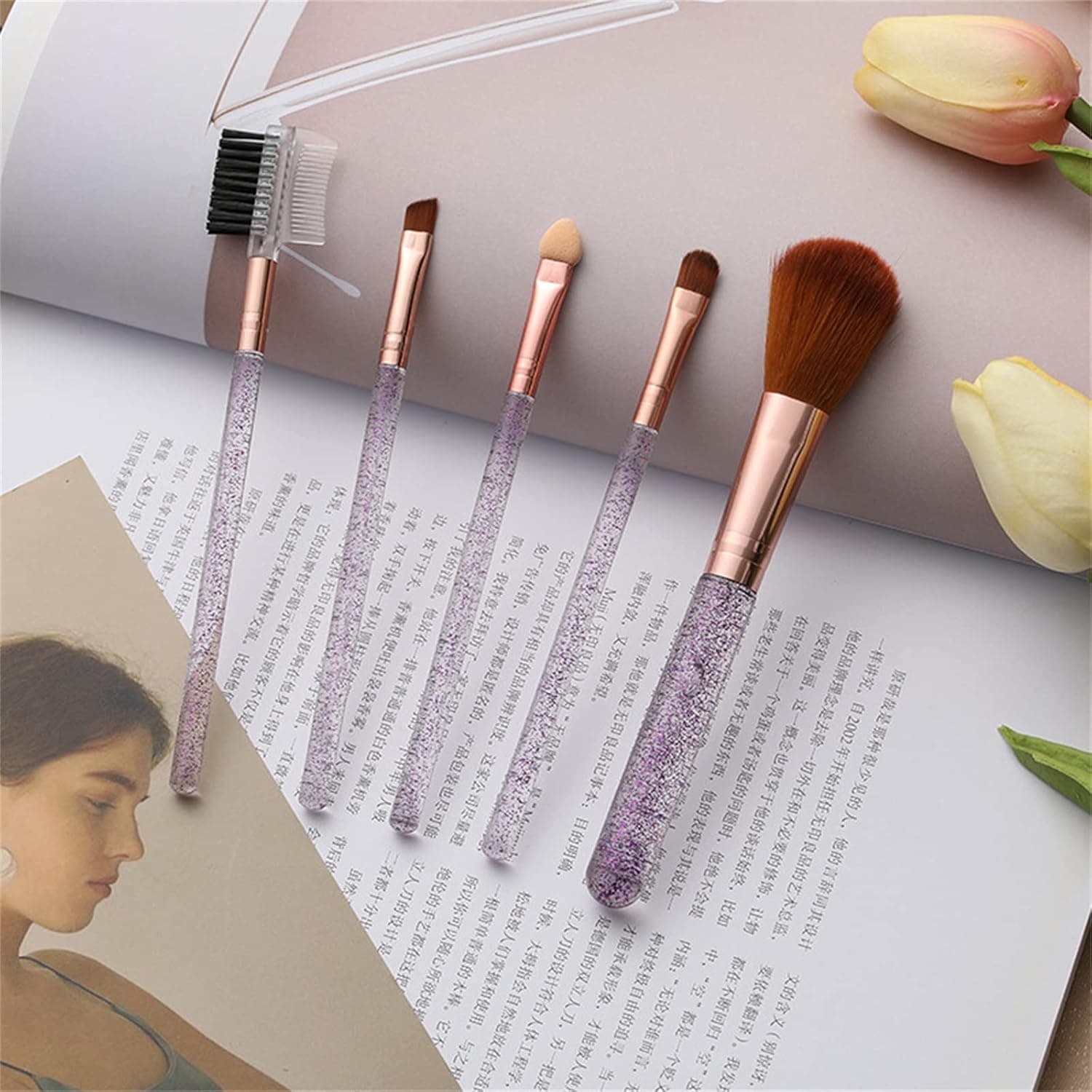 AYZY Makeup Brush, Five Pieces Of Brush, Blush Brush, Concealer Brush, Eye Shadow Brush Beauty Makeup Sponge Tool (Purple)
