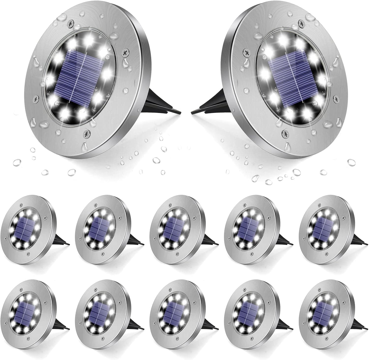 Solar Ground Lights Christmas, 12Pack 10LED Solar Lights Outdoor Solar Pathway Lights, Waterproof In-Ground Solar Garden Lights LED Landscape Lighting for Pathway Walkway Patio Yard Lawn Driveway
