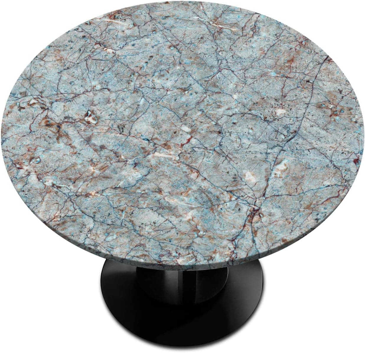 Abstract Marble Stone Pattern Vinyl Fitted Tablecloth Elastic Edge Design Heavy Duty Table Cover Waterproof Oil-Proof PVC Table Cloth Stain-Resistant Wipeable for Round Table 45-56" Diameter