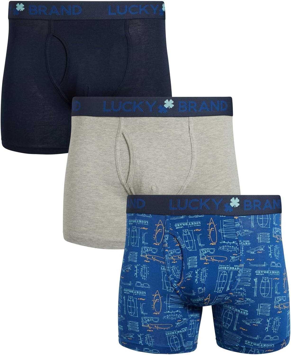 Lucky Brand Mens Cotton Stretch Boxer Briefs Underwear (3 Pack)
