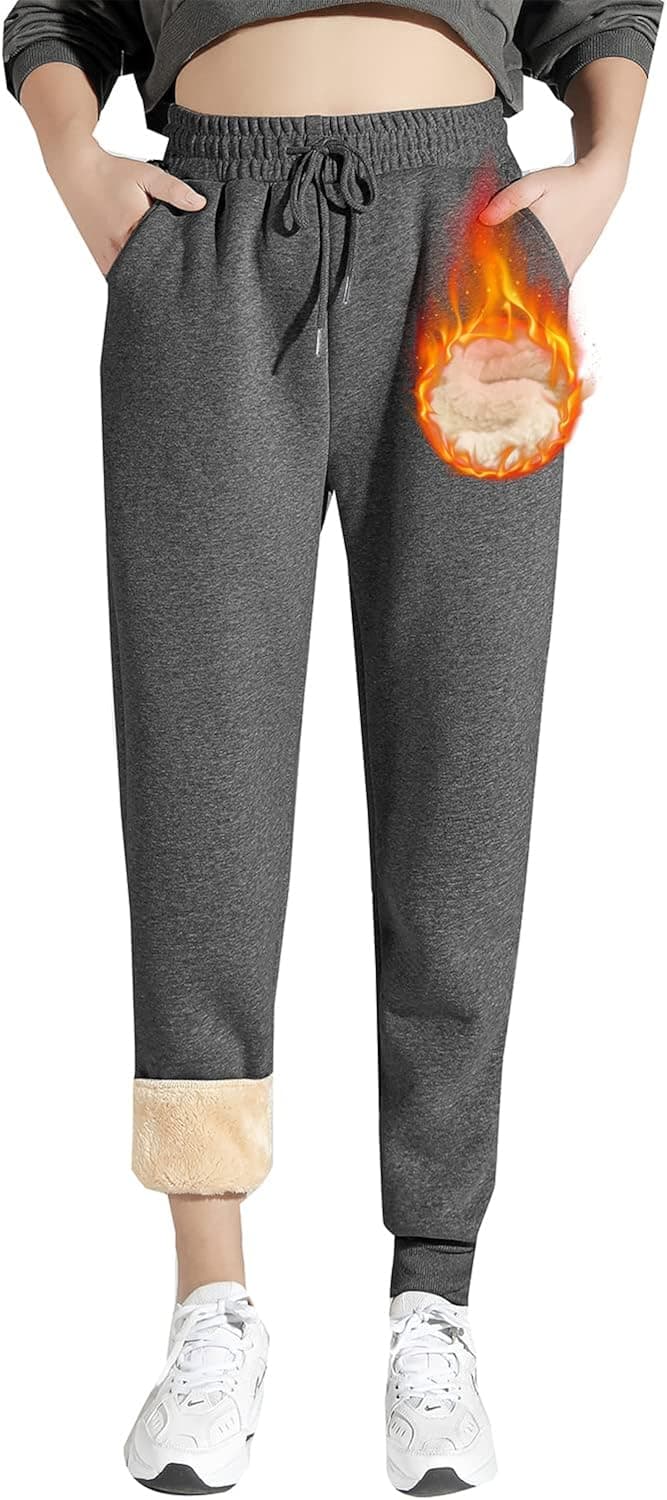 TAMEYA Women's Warm Sherpa Lined Sweatpants, Winter High Waist Fleece Pants Stretchy Thick Cashmere Athletic Joggers