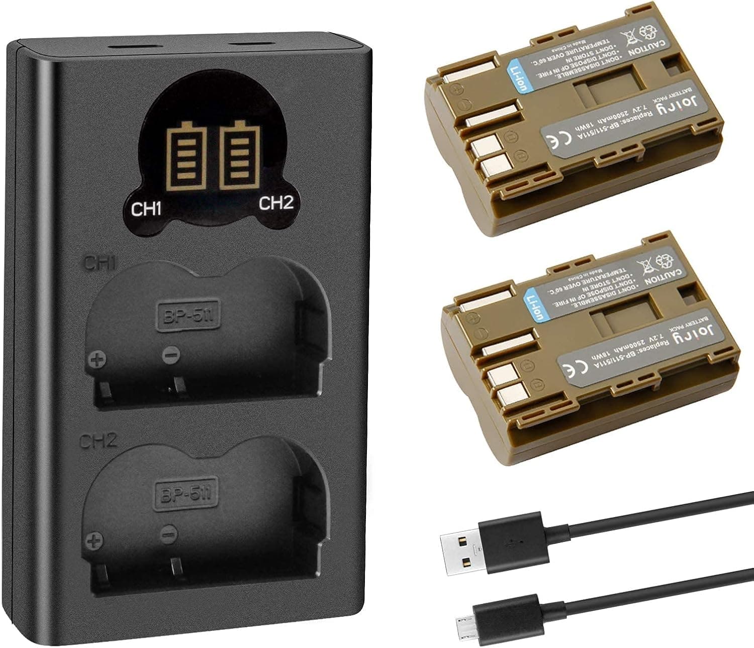 Joiry BP-511 BP-511A Battery and Charger Compatible with Canon EOS 5D 10D 20D 20Da 30D 40D 50D 300D D30 D60 Rebel PowerShot G1 G2 G3 G5 G6 Pro 1 Pro 90 Pro 90IS