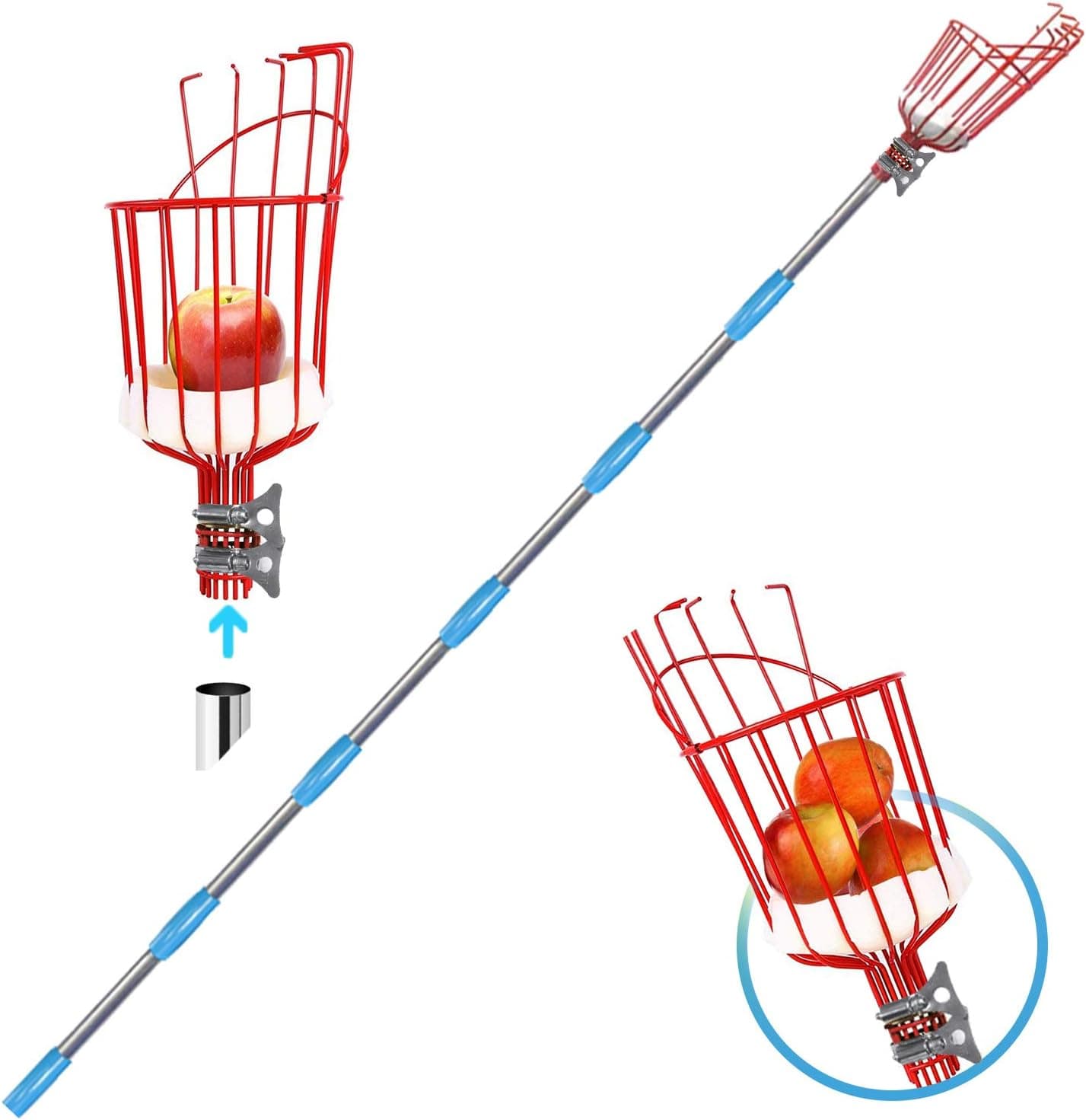 BOTINDO Fruit Picker Tool, Adjustable Lightweight Fruit Catcher Tool with Basket,Fruit Picking Equipment for Getting Fruits (8FT)