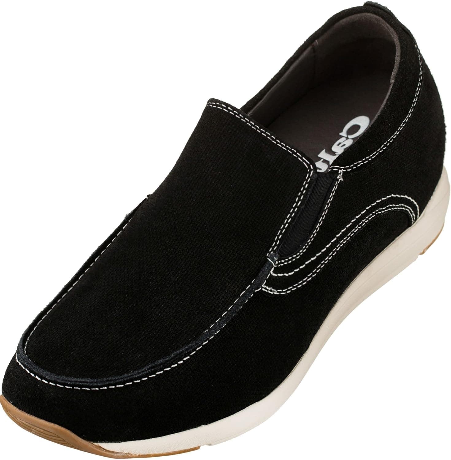 CALTO Men's Invisible Height Increasing Elevator Shoes - Nubuck Leather Slip-on Casual Loafers - 2.8 Inches Taller